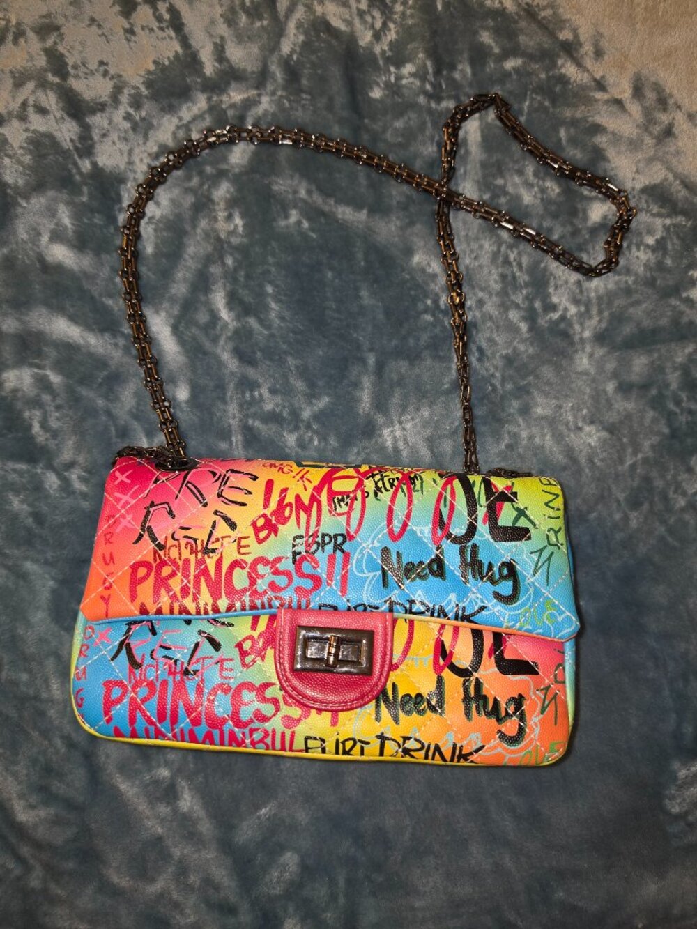 Rainbow Princess Handbag, which features colorful graffiti-style text